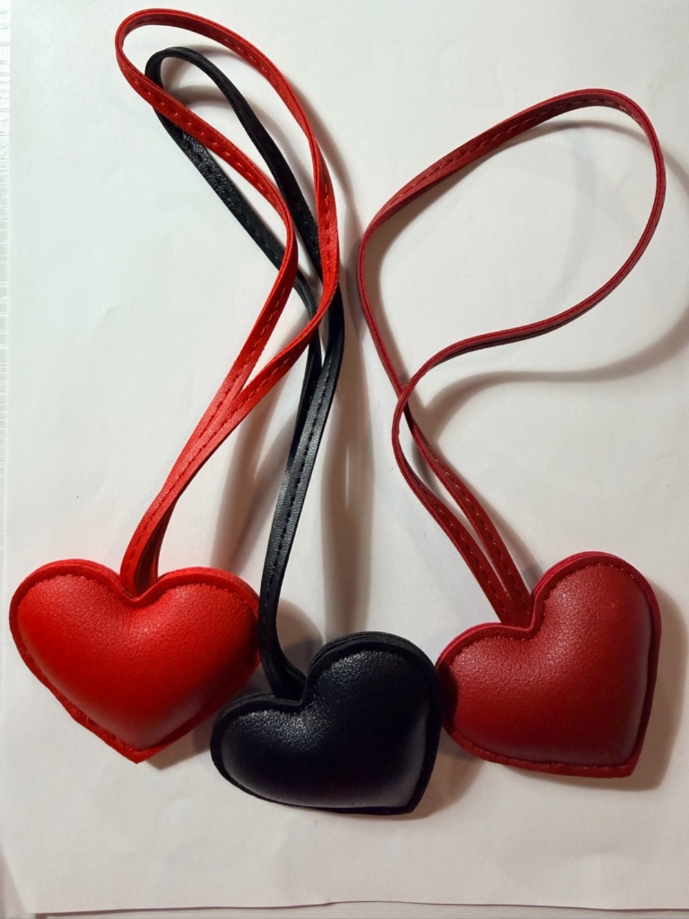 Set of 3 Heart shaped handbag/backpack charms . Faux leather